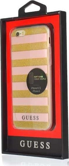 Guess Stripes Flexible Back Cover Πλαστικό Ροζ Χρυσό (iPhone 6/6s)