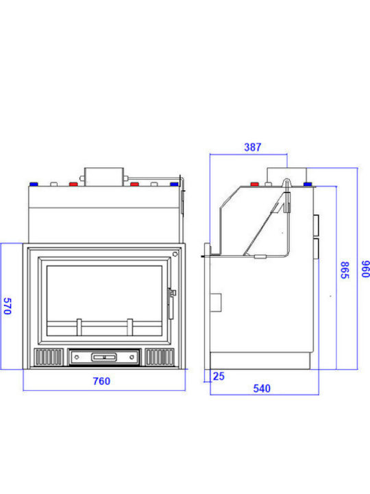 Metlor 600/20 Ενεργειακό Τζάκι Ξύλου Καλοριφέρ 22.7kW Ίσιο με Ανοιγόμενη Πόρτα Κλειστού Δοχείου