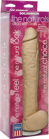 Doc Johnson The Naturals Dildo realist cu Testicule și Ventuză Vanilie 30cm