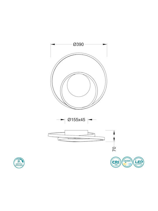 Trio Lighting Zibal Πλαφονιέρα Οροφής 39εκ. Γκρι με Ενσωματωμένο LED