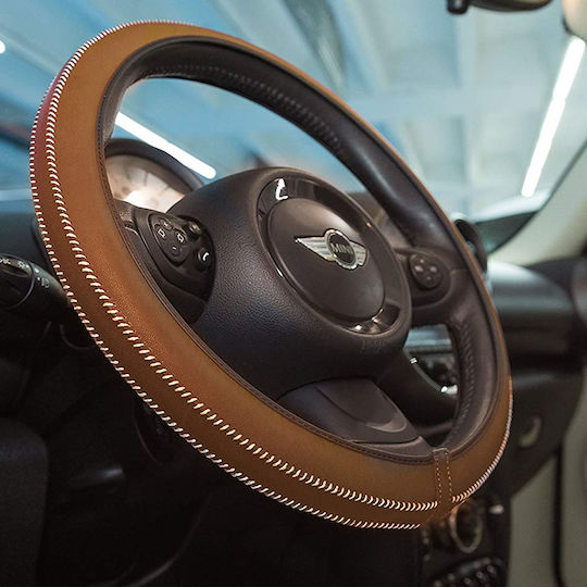 Car+ Car Steering Wheel Cover Artisan with Diameter 37-39cm made of Leatherette Brown