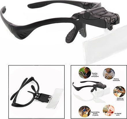Tele Safety Glasses with Magnification with Transparent Lenses and LED Light 1pcs