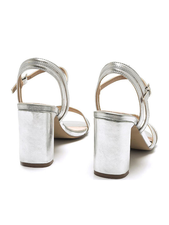 67678 Women's Sandals with Chunky High Heel In Silver Colour