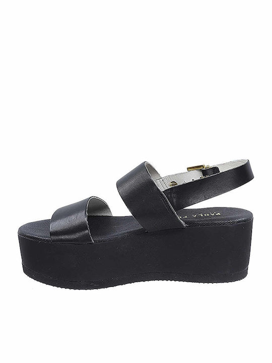 3086 Women's Leather Platform Shoes Black