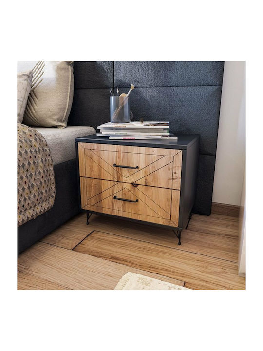 PWF-0279 Wooden Bedside Table Ανθρακί / Πεύκο 50x40x55cm