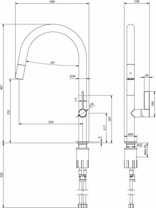 Ottone Meloda Counter with Pull-Out Spray Chrome 17821