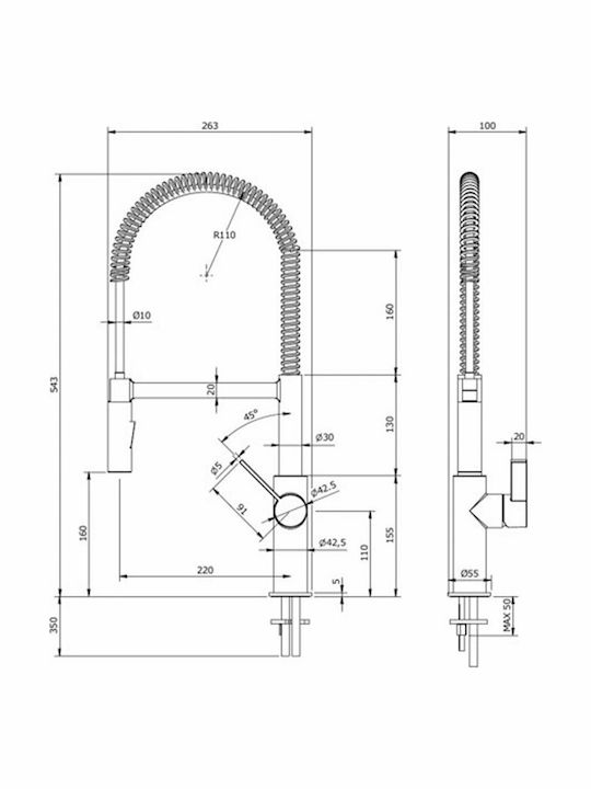 Ottone Meloda Counter with External Spray Hose Chrome 17814