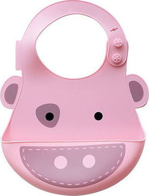 Marcus & Marcus Pokey the Piglet Waterproof Bib Silicone with Button & Pocket Pink for 6 m+