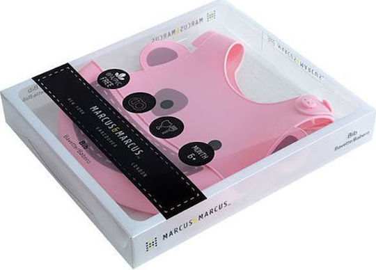Marcus & Marcus Pokey the Piglet Waterproof Bib Silicone with Button & Pocket Pink for 6 m+