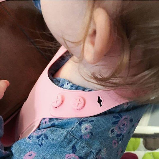 Marcus & Marcus Pokey the Piglet Waterproof Bib Silicone with Button & Pocket Pink for 6 m+