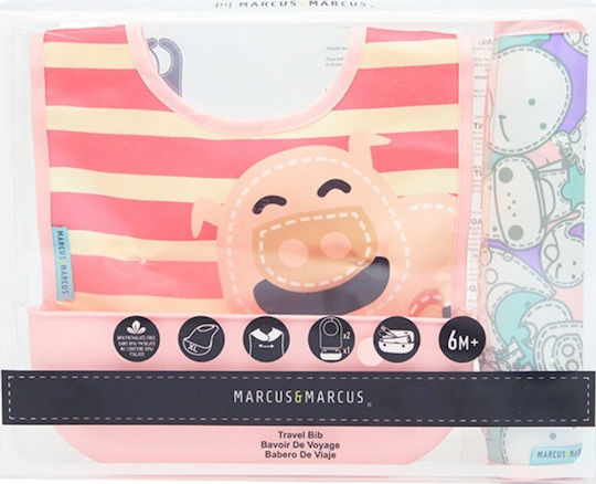 Marcus & Marcus Pokey the Piglet Impermeabila Bavetă material textil cu autocolant & Buzunar Roz 2buc