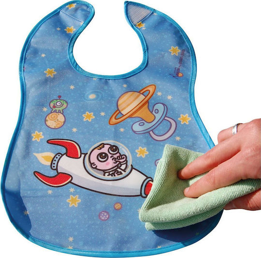 Laken Astro Baby Waterproof Plastic Baby Bib with Hoop & Loop Fastener with Pocket for 24 m+
