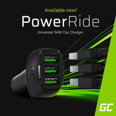 Green Cell Φορτιστής Αυτοκινήτου PowerRide με Θύρες: 3xUSB