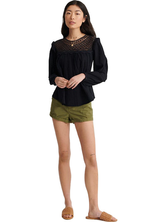 Superdry Ellison Women's Blouse Cotton Long Sleeve Black