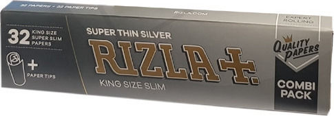 Rizla Super Thin Silver Листчета за свиване на цигари Slim King Size с Тръбички 32 листове 1бр