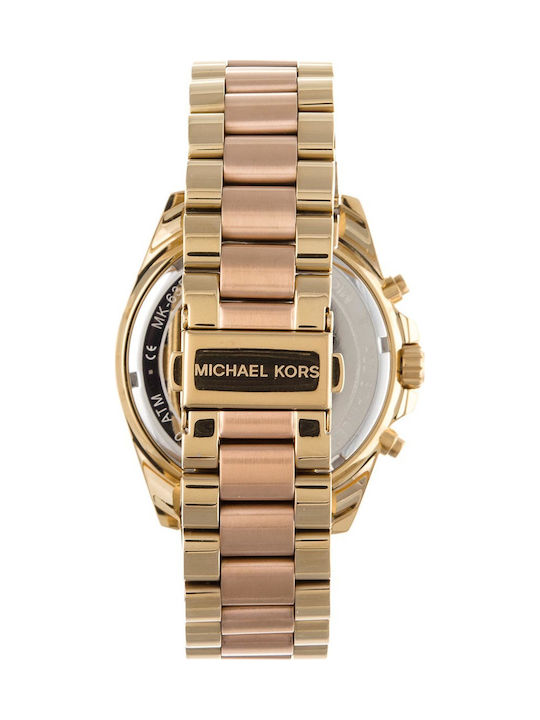 Michael Kors Bradshaw Γυναικείο Ρολόι 43mm Χρονογράφος Μπαταρίας με Ροζ Χρυσό Μεταλλικό Μπρασελέ