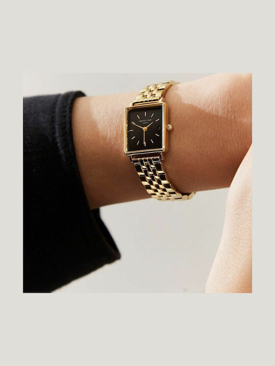 Rosefield Mini Boxy Steel Women's Watch with Gold Metal Bracelet