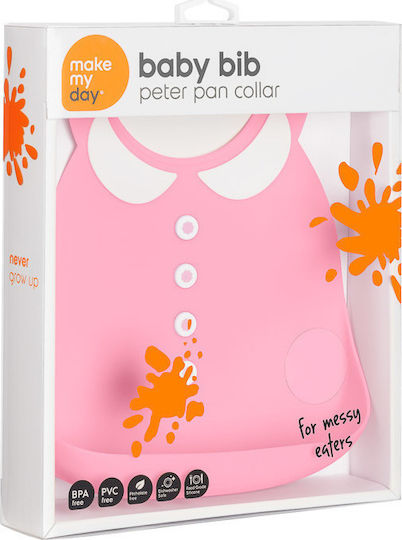 Make my Day Peter Pan Waterproof Bib Silicone with Button & Pocket Pink for 6 m+