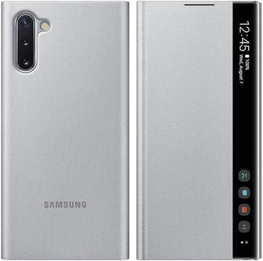 Samsung Clear View Cover Book Synthetic Leather / Plastic Silver (Galaxy Note 10)