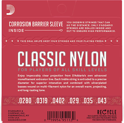 Daddario Πλήρες Σετ Nylon Χορδών για Κλασική Κιθάρα Classics Normal Tension 28 - 43"