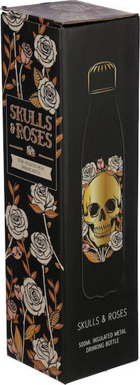 Puckator Skulls Roses Sticlă Termos Oțel inoxidabil Fără BPA 500ml Negru