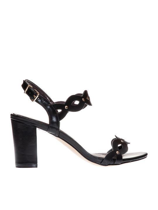 Envie Shoes Women's Sandals with Ankle Strap Black with Chunky High Heel