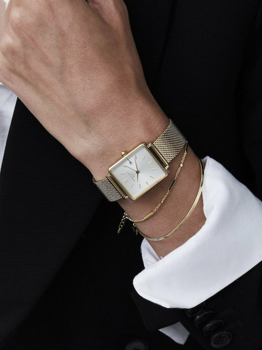 Rosefield Boxy Sunray Women's Watch with Gold Metal Bracelet