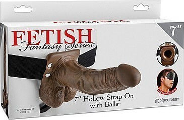 Pipedream Fetish Fantasy Series Hollow Strap-On with Balls Harness with Dildo 18cm in Brown Color
