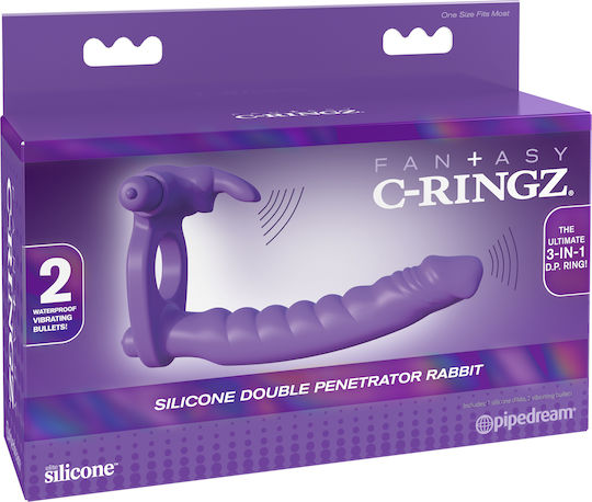 Pipedream Fantasy C-Ringz Double Penetrator Rabbit Vibration Ring Schwanz Silikon Lila PD5819-12