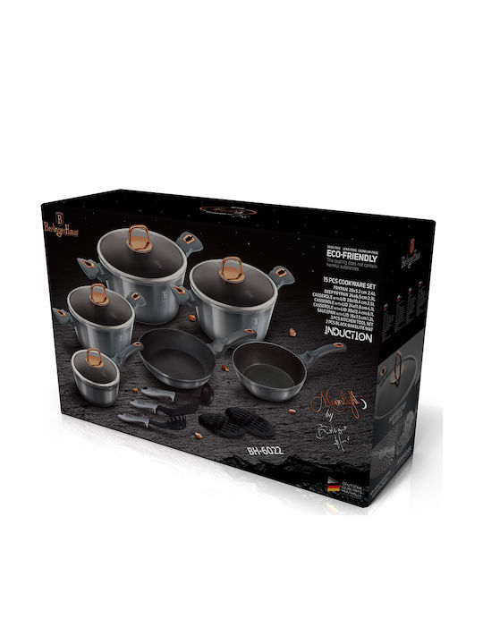 Berlinger Haus Moonlight Collection Cookware Set of Aluminum with Non-stick Coating Grey 15pcs