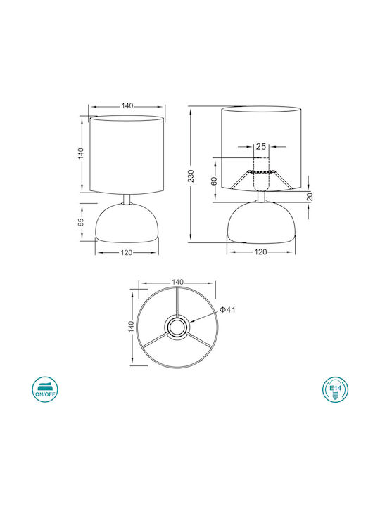 Trio Lighting Luci Κεραμικό Πορτατίφ για Ντουί E14 με Λευκό Καπέλο και Καφέ Βάση