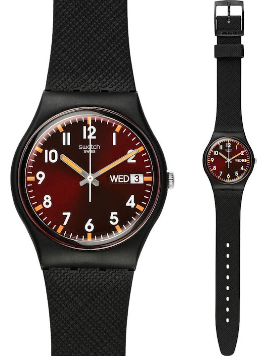 Swatch Swatch Γυναικείο Ρολόι 34mm Μπαταρίας με Μαύρο Καουτσούκ Λουράκι