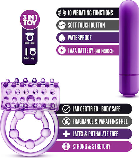 Blush Play With Me The Player Vibrating Double Strap Cock Ring 5cm Purple