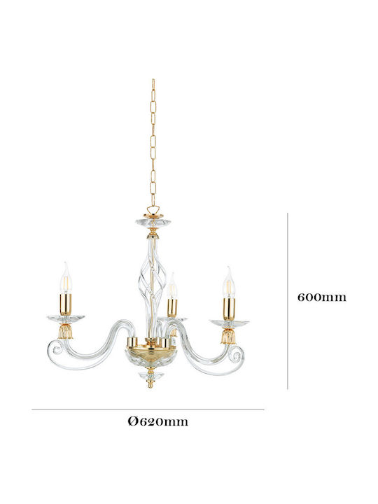 Ondaluce Πολυέλαιος 3xE14 Ø62cm με Κεράκια Χρυσός LP.1306/3