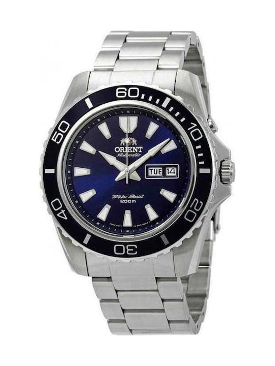 Orient Automatic Diver Ανδρικό Ρολόι 44.5mm Αυτόματο με Ασημί Μεταλλικό Μπρασελέ