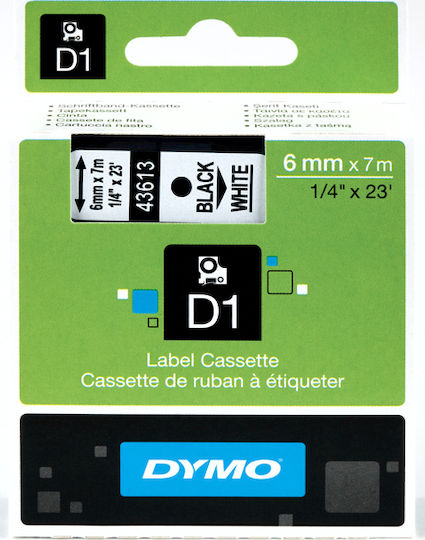 Dymo 43613 Etikettendrucker-Bänder 7m x 6mm in Weiß Farbe Kompatible Reihe mit Dymo D1