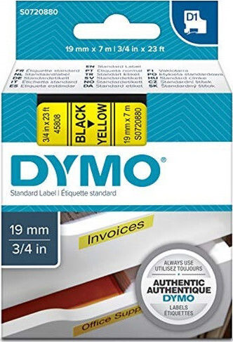 Dymo Label Maker Tape 7m x 19mm in Yellow Colour Compatible with Dymo D1 Dymo Rhino/IND