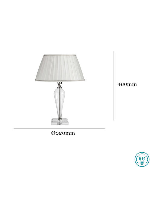 Ondaluce Ravel Metal Table Lamp for Socket E14 with White Shade and Transparent Base