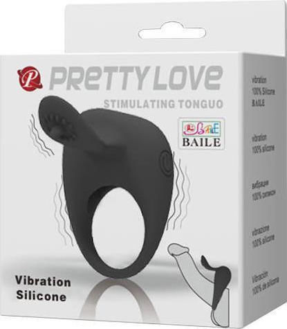 Pretty Love Stimulating Tonguo Вибриращ Пръстен Петел Черен BI-210135