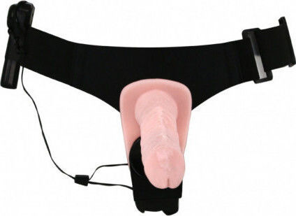 Baile Ultra Passionate Harness Double Heads Harness με Διπλό Dildo 18cm και Δόνηση στο χρώμα του δέρματος