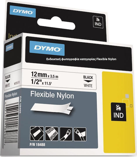 Dymo 18490 Етикетна Лента 3.5м х 12мм в Жълт Цвят Съвместима с Dymo Rhino/IND
