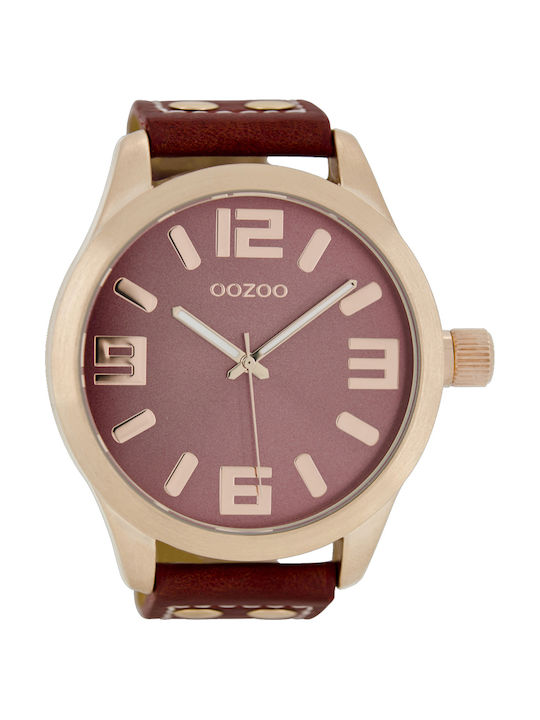 Oozoo 51mm Unisex Red Leather Strap