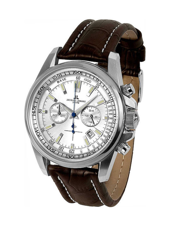 Jacques Lemans Battery Chronograph Watch with Leather Strap Brown