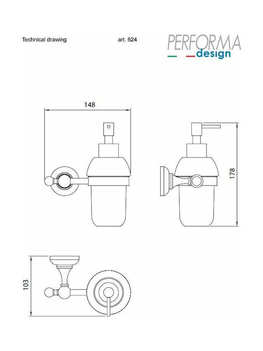 Performa Design Victoria 624 Επιτοίχιο Dispenser από Πορσελάνη Χρυσό 125ml