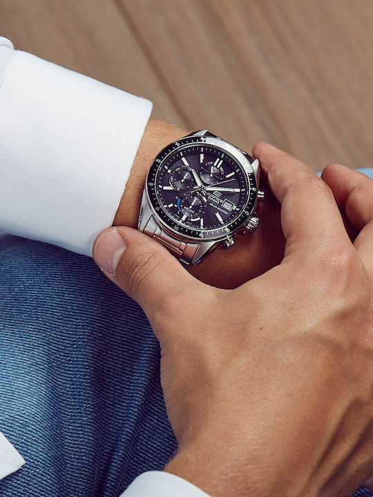 Casio Edifice Premium Men's Watch 46mm Chronograph Battery with Silver Metal Bracelet