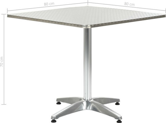 Garden Table for Small Spaces Aluminum Silver 80x80x70cm