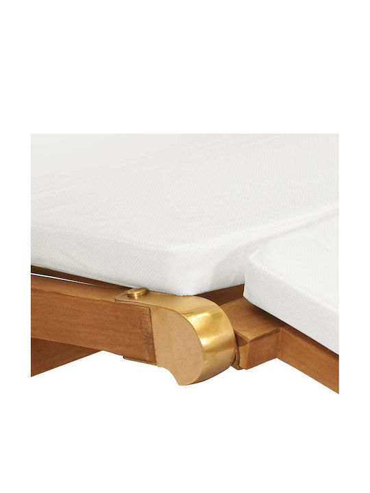 Sezlonguri Lemn cu Brațe & Alb Material 60x152x92cm