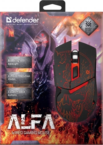 Defender Alfa GM-703L RGB Геймърска Мишка 3200 DPI Черен