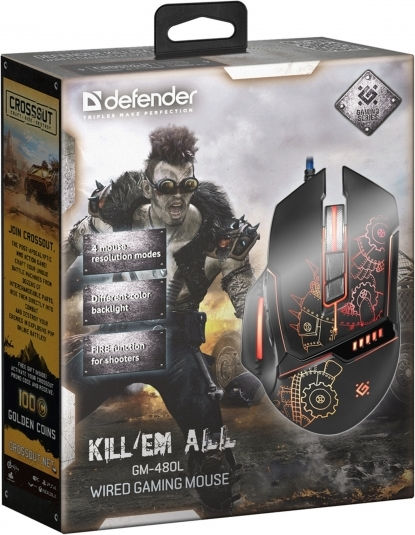 Defender Kill 'em all GM-480L Безжична RGB Геймърска Мишка 3200 DPI Черно