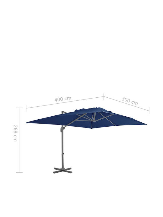 Umbrelă Suspendată Pătrată Din Aluminiu Albastră 4x3m